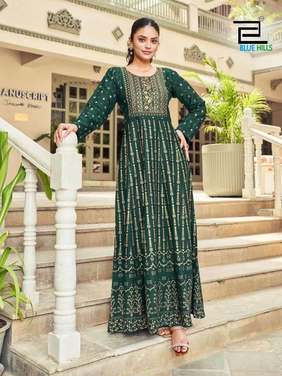 INAYA SERIES 1001 TO 1004 BY BLUE HILLS DESIGNER PRINTED ANARKALI GOWNS ARE AVAILABLE AT WHOLESALE PRICE