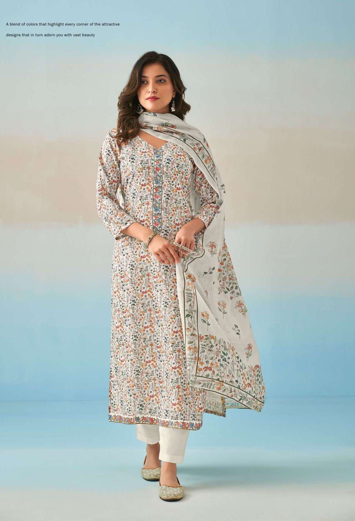 ISHARA SERIES 1161 TO 1166 BY GLOSSY SIMAR DESIGNER WITH PRINTED AND WORK COTTON SUITS ARE AVAILABLE AT WHOLESALE PRICE