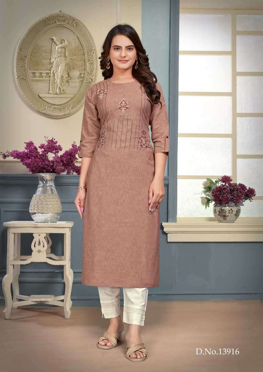 KRITI SERIES 13915 TO 13920 KURTI BY KALAROOP DESIGNER WITH WORK VISCOSE KURTIS ARE AVAILABLE AT WHOLESALE PRICE