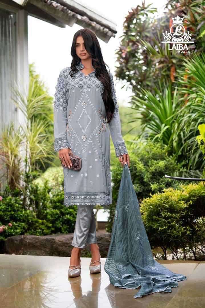 LAIBA AM VOL-328 DESIGNER WITH WORK GEORGETTE PAKISTANI STYLE TOP WITH PANT AND DUPATTA ARE AVAILABLE AT WHOLESALE PRICE