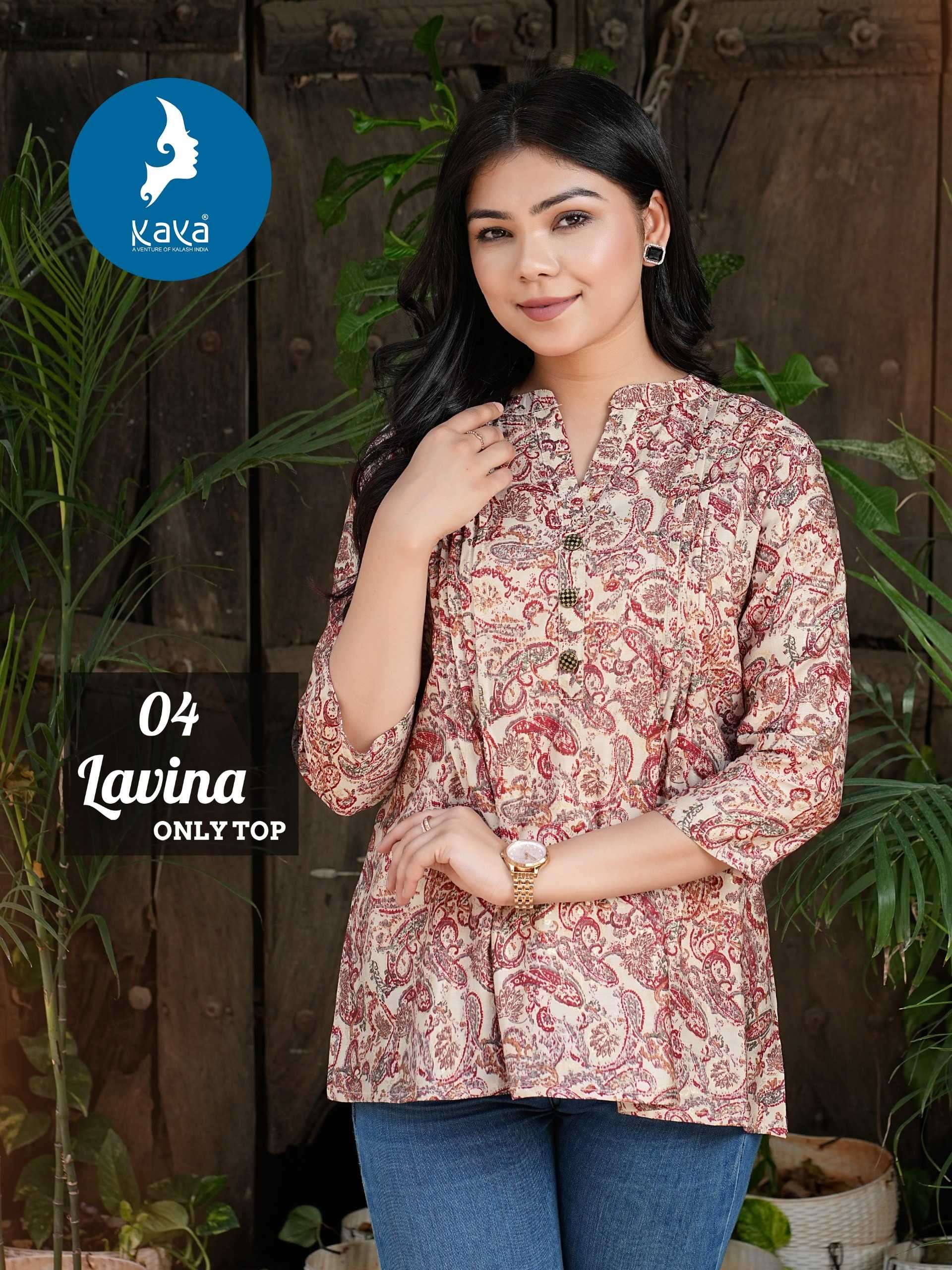 LAVINA SERIES 01 TO 08 TOP BY KAYA DESIGNER PRINTED CHANDERI MODAL TOPS ARE AVAILABLE AT WHOLESALE PRICE