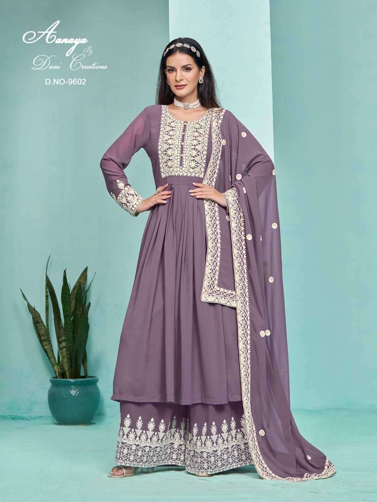 AANAYA VOL-196SERIES 9601 TO 9604 BY DANI DESIGNER EMBROIDERY WORK GEORGETTE SUITS ARE AVAILABLE AT WHOLESALE PRICE