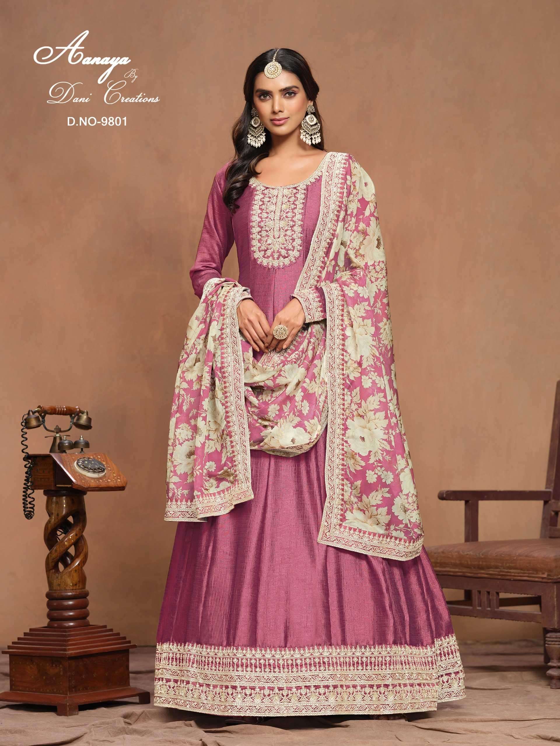 AANAYA VOL-198 SERIES 9801 TO 9804 BY DANI DESIGNER WORK ART SILK SUITS ARE AVAILABLE AT WHOLESALE PRICE