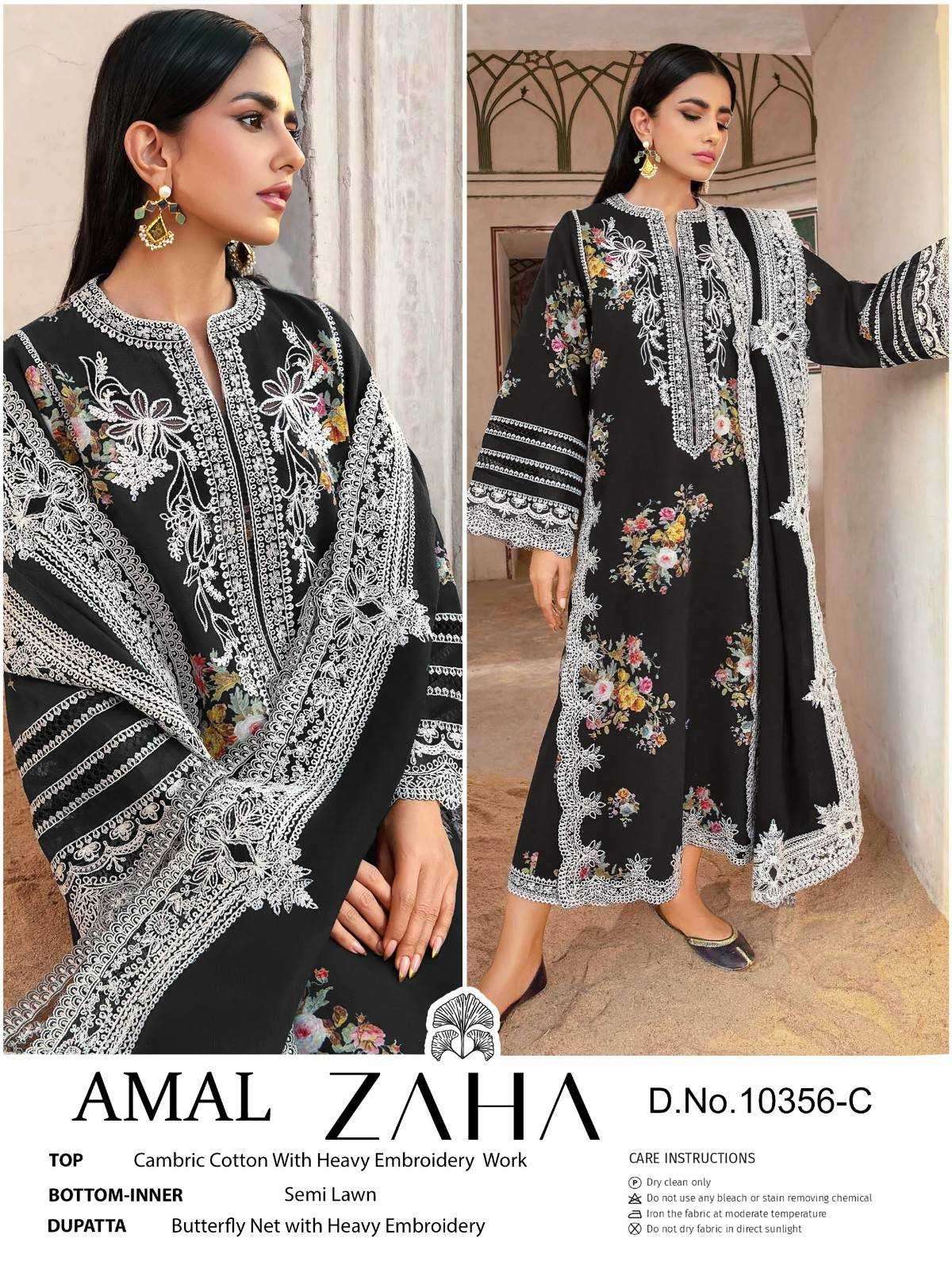 AMAL SERIES 10356 BY ZAHA DESIGNER WORK PAKISTANI STYLE CAMBRIC COTTON SUITS ARE AVAILABLE AT WHOLESALE PRICE
