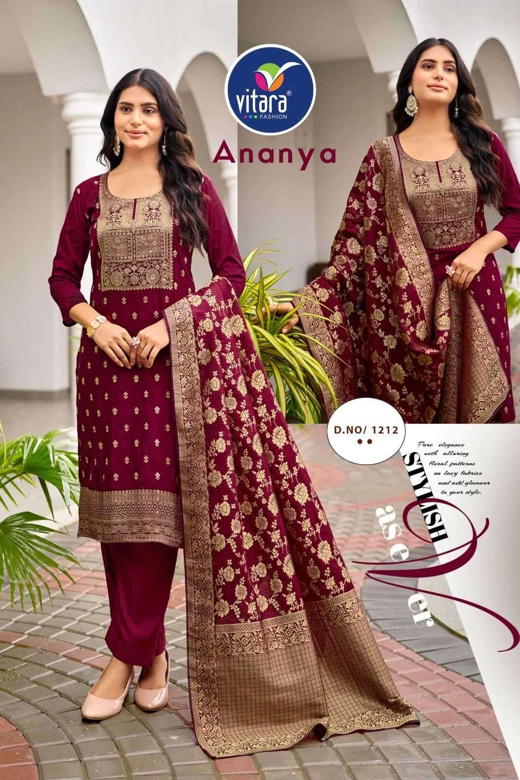 ANANYA SERIES 1212 BY VITARA DESIGNER NAYLON DOLA SILK TOP WITH BOTTOM AND DUPATTA ARE AVAILABLE AT WHOLESALE PRICE