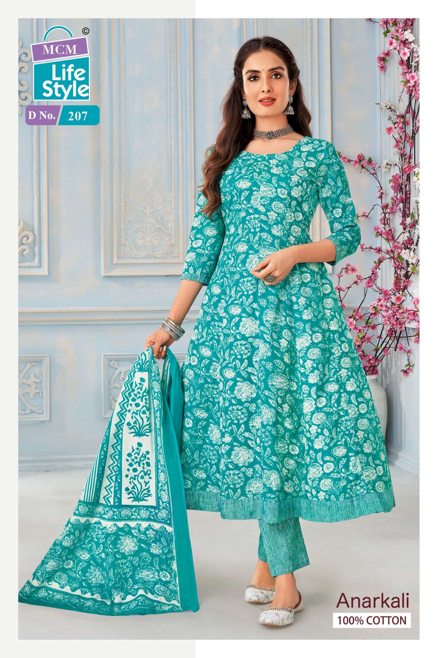 ANARKALI VOL-2 SERIES 207 TO 216 BY MCM DESIGNER PRINTED COTTON ANARKALI KURTI WITH BOTTOM AND DUPATTA ARE AVAILABLE AT WHOLESALE PRICE