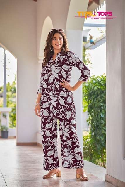 FASHION BEATS VOL-5 SERIES 1001 TO 1006 BY TIPS & TOPS DESIGNER PRINTED RAYON CO ORD SETS ARE AVAILABLE AT WHOLESALE PRICE