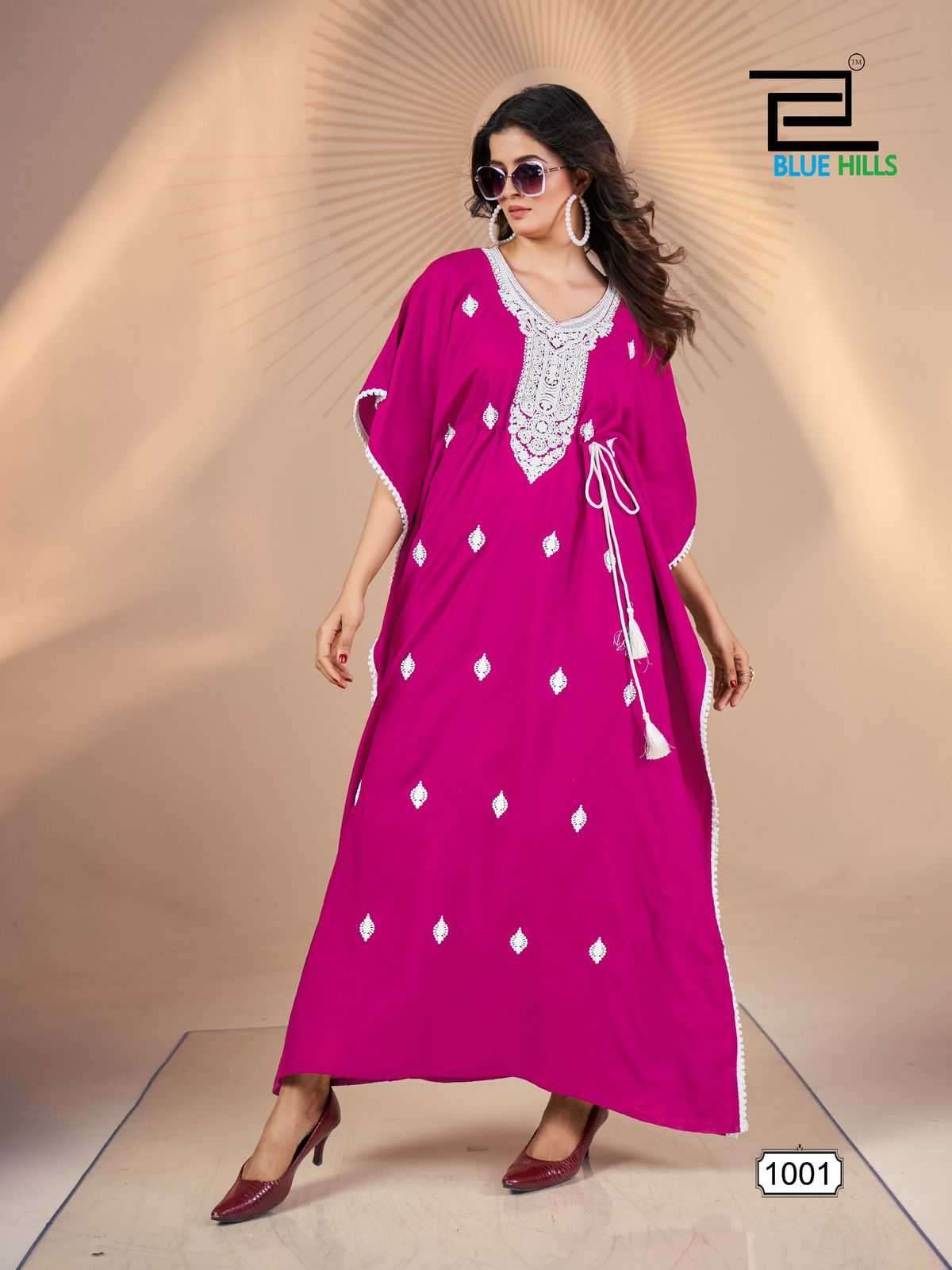 HONEY NX SERIES 1001 TO 1005 BY BLUE HILLS DESIGNER WITH WORK RAYON KAFTAN ARE AVAILABLE AT WHOLESALE PRICE