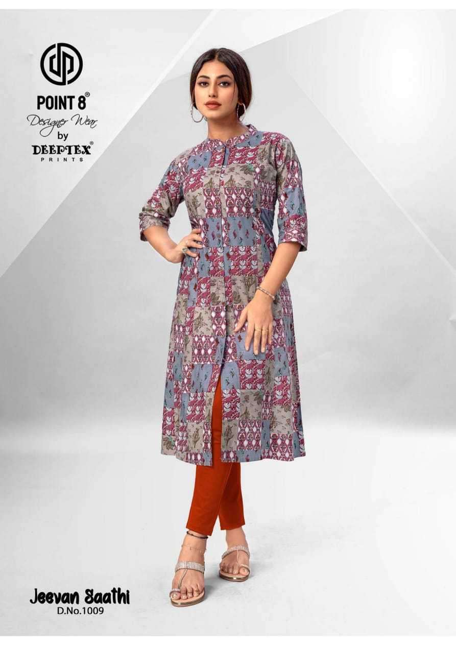 JEEVAN SATHI SERIES 1001 TO 1010 KURTI BY POINT 8 DEEPTEX DESIGNER PRINTED COTTON KURTIS ARE AVAILABLE AT WHOLESALE PRICE