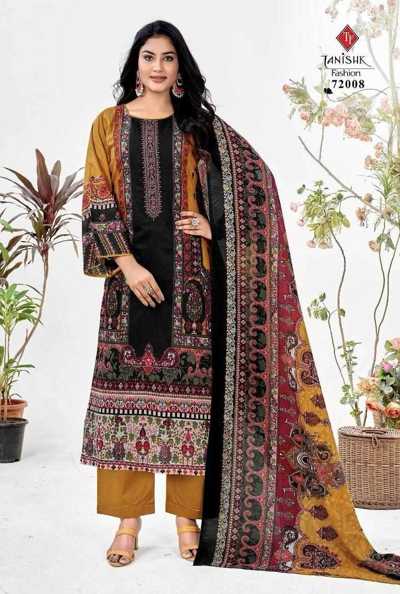 MEHRAZ VOL-6 SERIES 72001 TO 72008 BY TANISHK FASHION DESIGNER PRINTED AND HAND WORK CAMBRIC COTTON SUITS ARE AVAILABLE AT WHOLESALE PRICE 