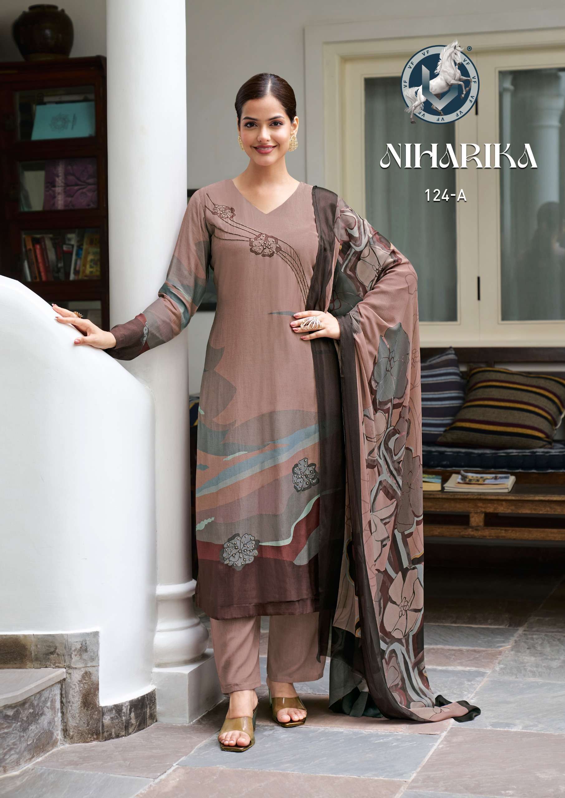 NIHARIKA SERIES 124 BY VIVEK FASHION DESIGNER DIGITAL PRINTED AND HAND WORK MUSLIN SUITS ARE AVAILABLE AT WHOLESALE PRICE