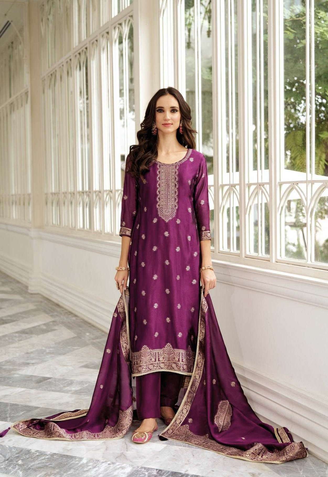 RUTBAA VOL-13 SERIES 13001 TO 13004 BY RAAZI DESIGNER WORK VISCOSE WOVEN SILK SUITS ARE AVAILABLE AT WHOLESALE PRICE 