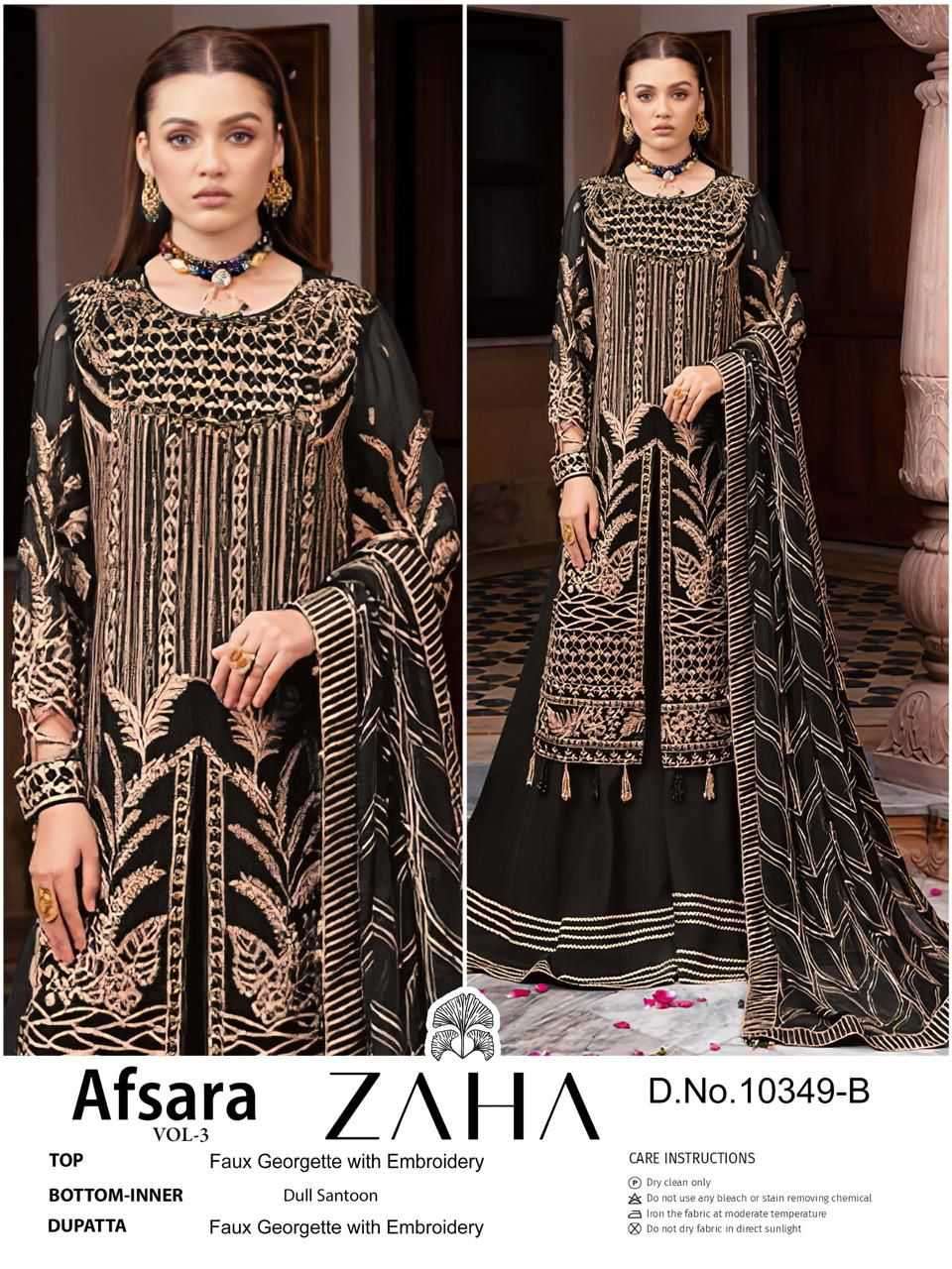 AFSARA VOL-3 SERIES 10349 BY ZAHA DESIGNER WITH WORK GEORGETTE PAKISTANI STYLE SUITS ARE AVAILABLE AT WHOLESALE PRICE