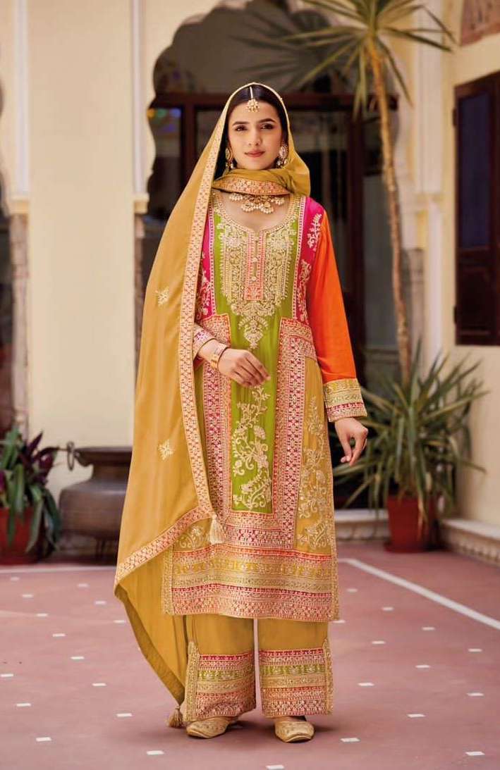 APURVA SERIES 1001 TO 1002 BY YOUR CHOICE DESIGNER HEAVY WORK CHINON SUITS ARE AVAILABLE AT WHOLESALE PRICE