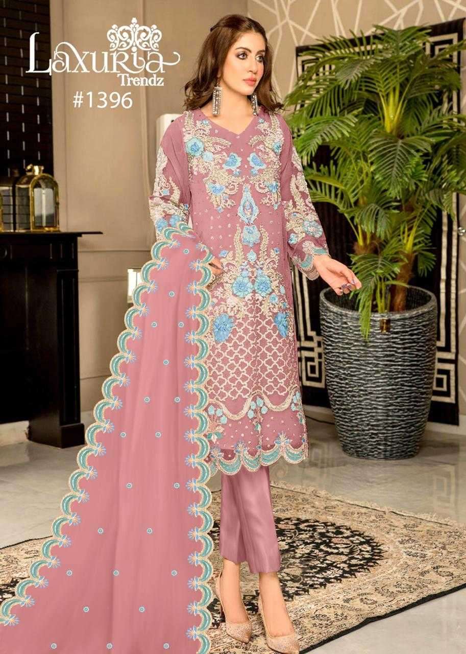 LAXURIA TRENDZ 1396 DESIGNER WITH WORK ORGANZA PAKISTANI STYLE KURTI WITH BOTTOM AND DUPATTA ARE AVAILABLE AT WHOLESALE PRICE