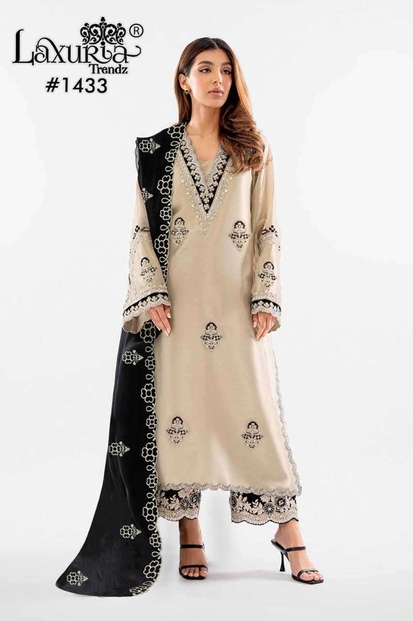 LAXURIA TRENDZ 1433 DESIGNER ORGANZA READYMADE PAKISTANI STYLE READYMADE SUITS ARE AVAILABLE AT WHOLESALE PRICE 