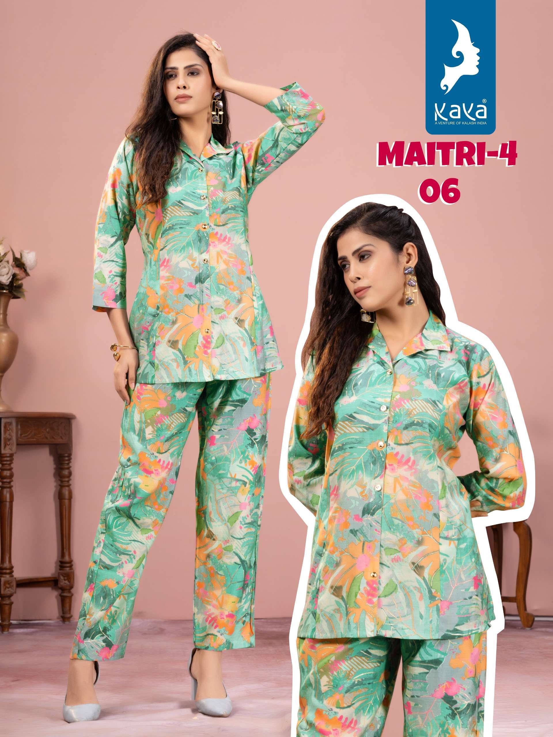 MAITRI VOL-4 SERIES 01 TO 08 BY KAYA DESIGNER WITH PRINTED CHANDERI MODAL CO ORD SETS ARE AVAILABLE AT WHOLESALE PRICE