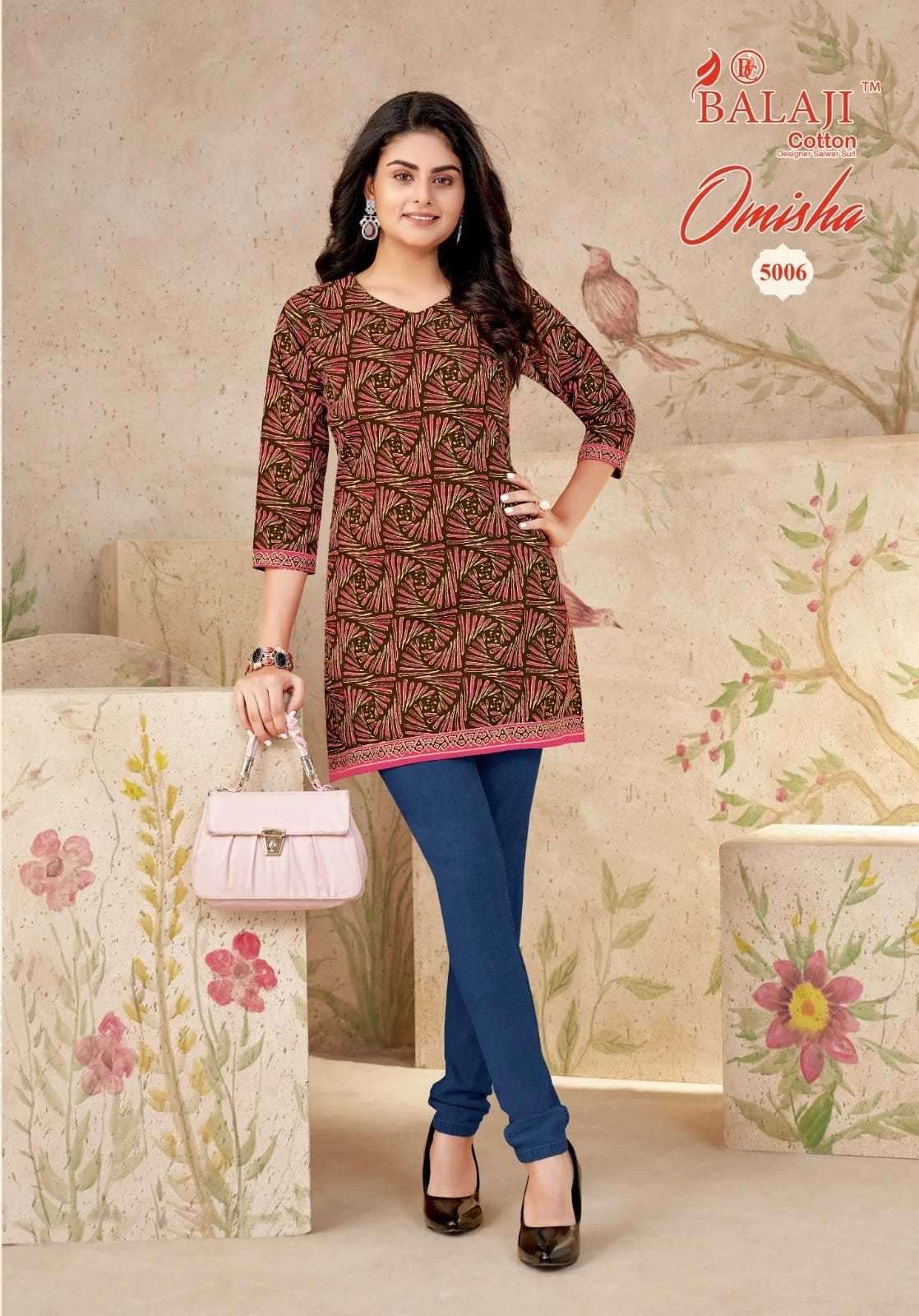 OMISHA VOL-5 SERIES 5001 TO 5010 KURTI BY BALAJI COTTON DESIGNER PRINTED COTTON SHORT KURTIS ARE AVAILABLE AT WHOLESALE PRICE