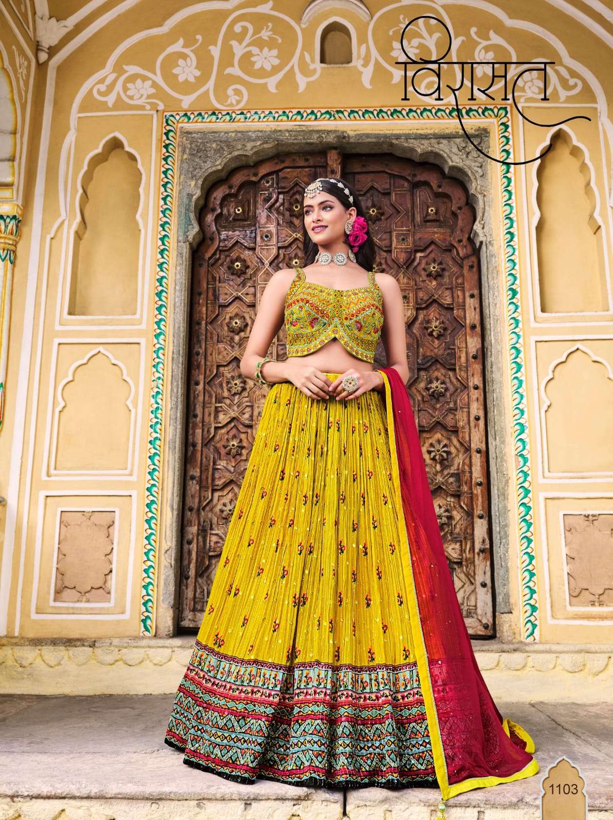 TITLIYA SERIES 1101 TO 1104 BY VIRASAT DESIGNER WORK READYMADE CHINON LEHENGA CHOLI ARE AVAILABLE AT WHOLESALE PRICE 