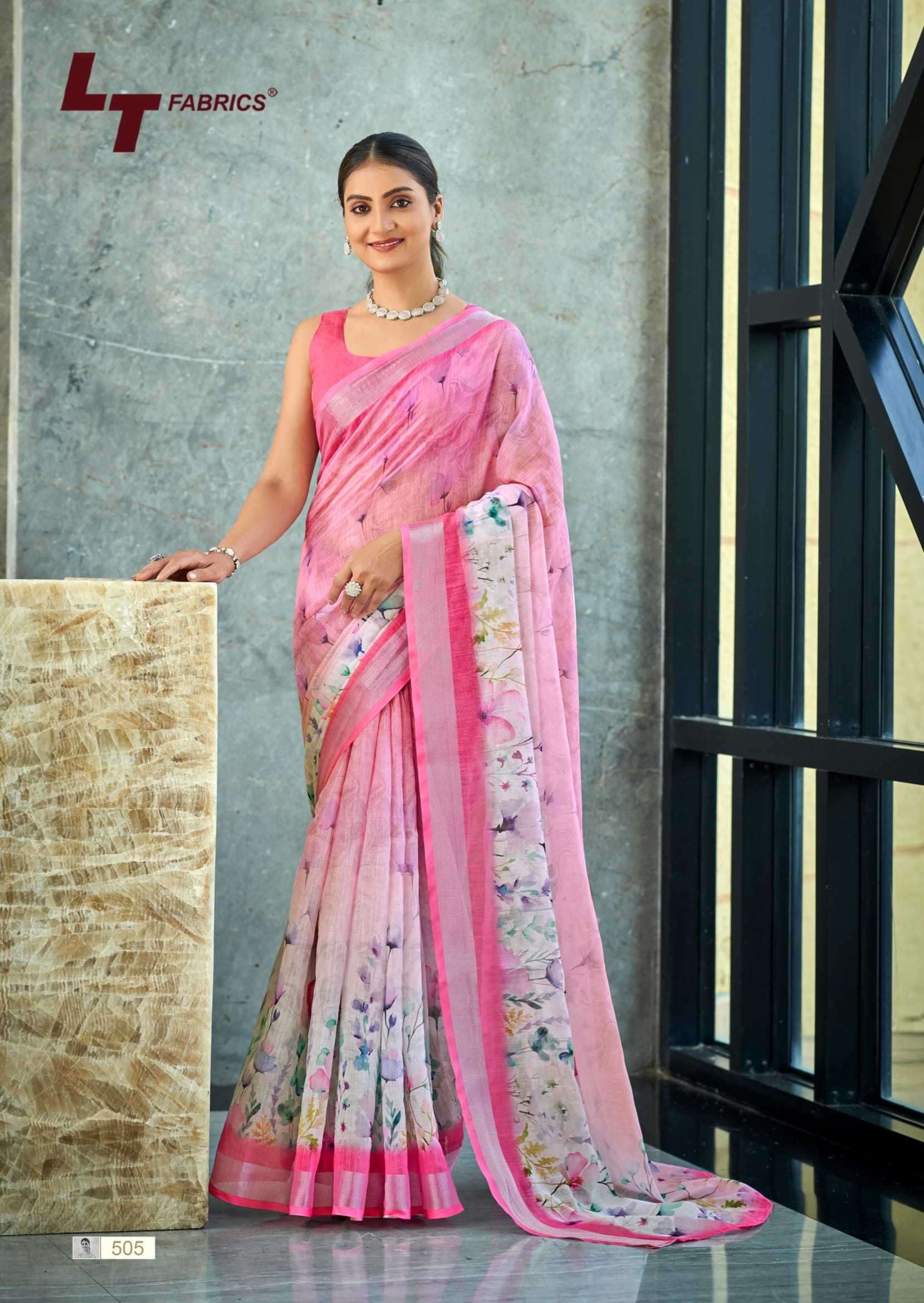 VIDHYA VOL-5 SERIES 501 TO 508 SAREE BY LT DESIGNER PRINTED LINEN COTTON SAREES ARE AVAILABLE AT WHOLESALE PRICE