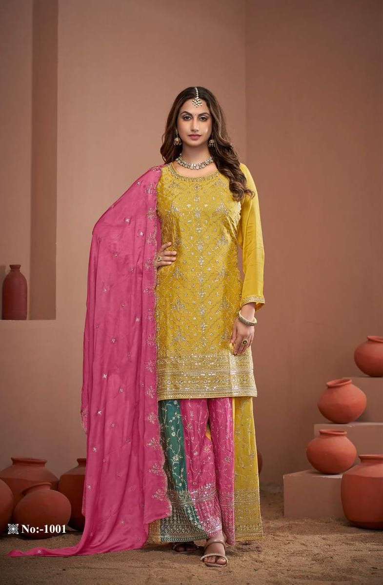 ZEENAT SERIES 1001 TO 1003 BY ZUBEDA DESIGNER HEAVY WORK CHINON SILK READYMADE SUITS ARE AVAILABLE AT WHOLESALE PRICE