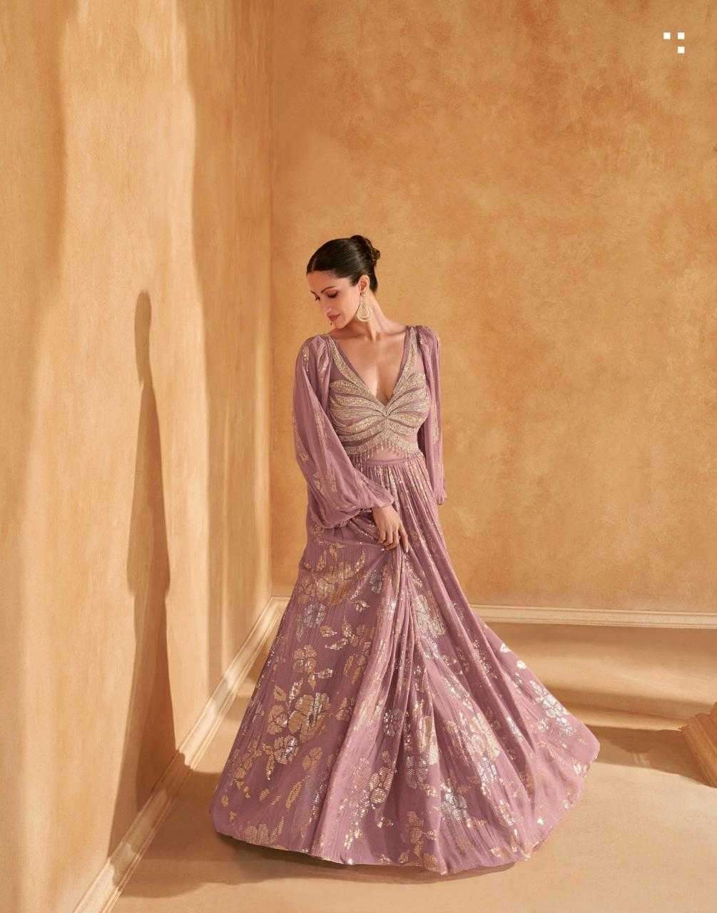 ADAH SERIES 5629 TO 5631 BY SAYURI DESIGNER FANCY WORK CHINON SILK READYMADE INDO WESTERN COLLECTIONS ARE AVAILABLE AT WHOLESALE PRICE