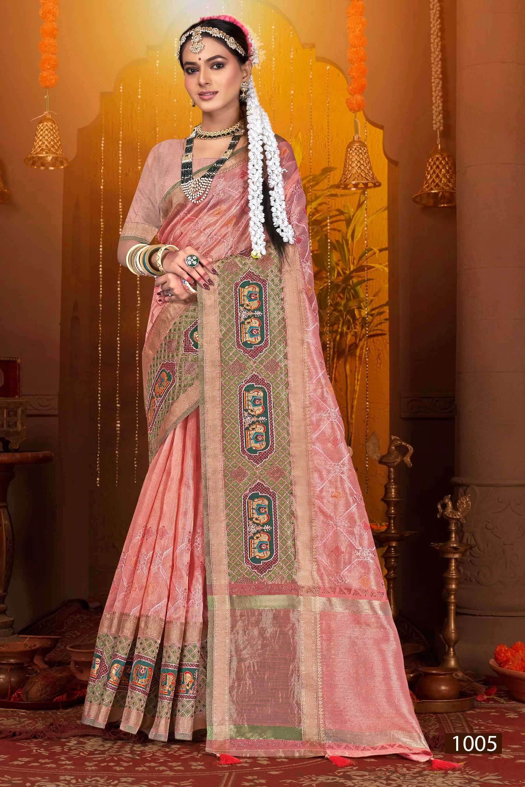 AMAIRA SILK VOL-3 SERIES 1001 TO 1006 SAREE BY SAROJ DESIGNER WORK ORGANZA SILK SAREES ARE AVAILABLE AT WHOLESALE PRICE