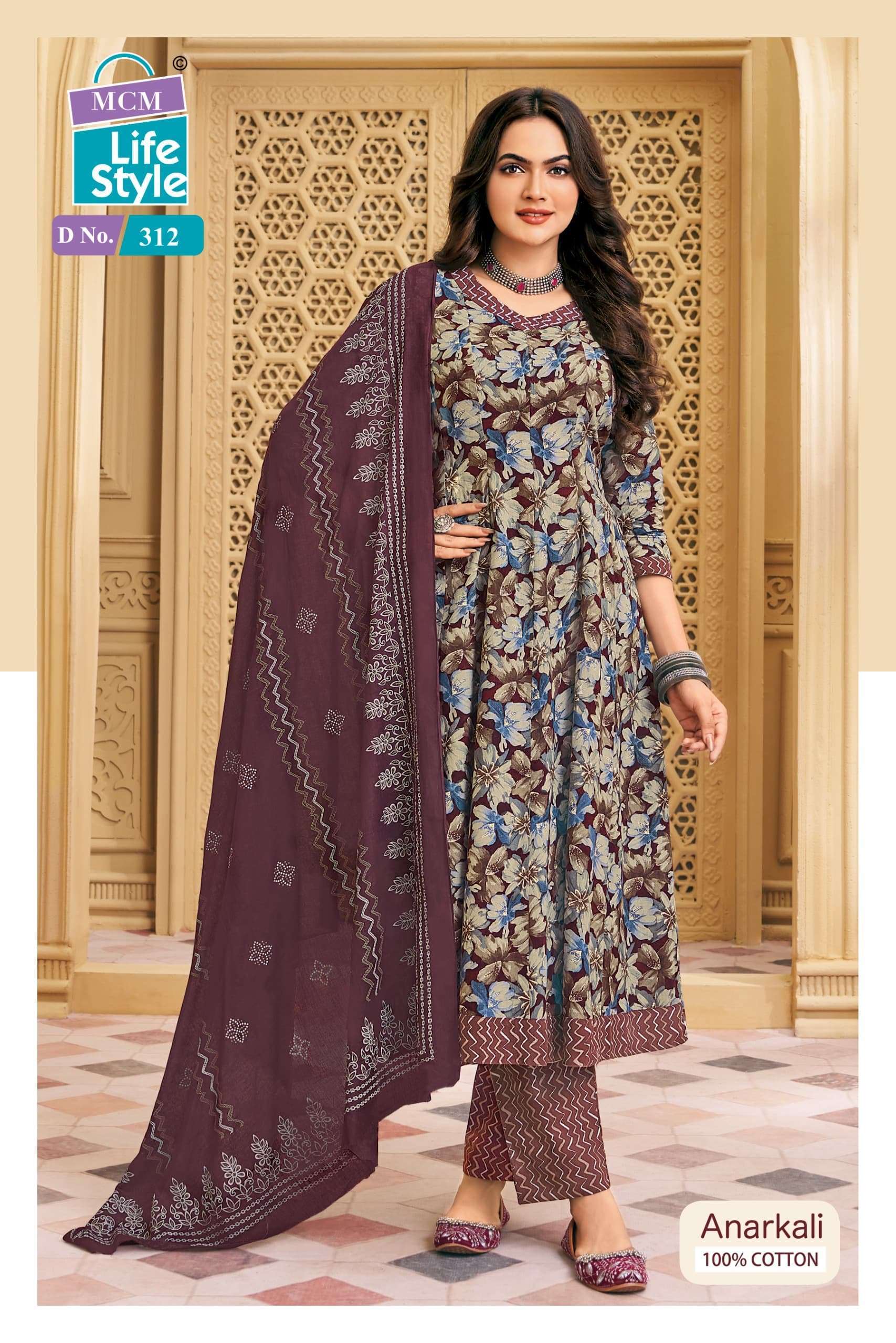 ANARKALI VOL-3 SERIES 306 TO 315 BY MCM DESIGNER PRINTED COTTON ANARKALI KURTI WITH BOTTOM AND DUPATTA ARE AVAILABLE AT WHOLESALE PRICE