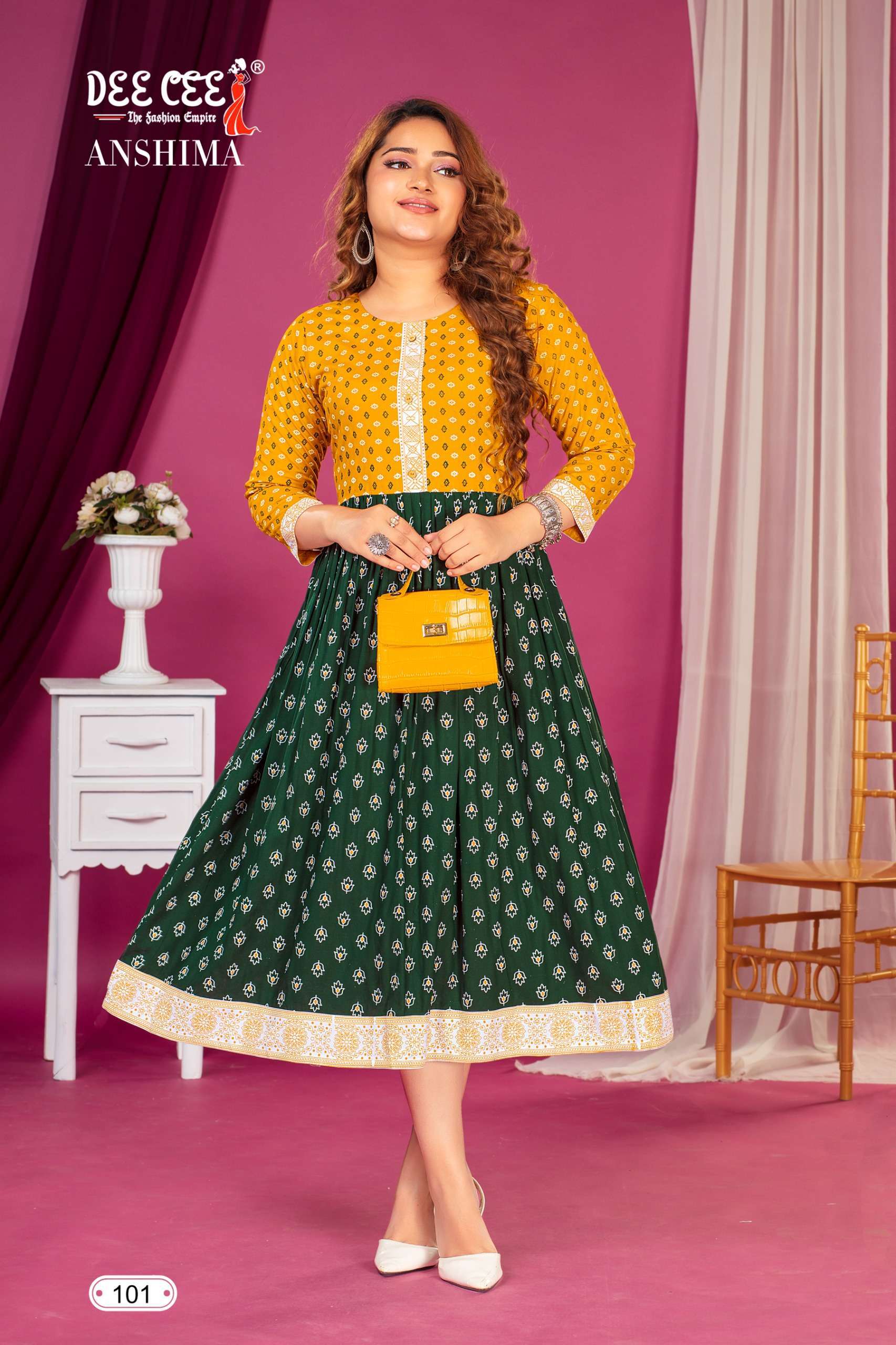 ANSHIMA SERIES 101 TO 106 KURTI BY DEE CEE DESIGNER PRINTED RAYON KURTIS ARE AVAILABLE AT WHOLESALE PRICE