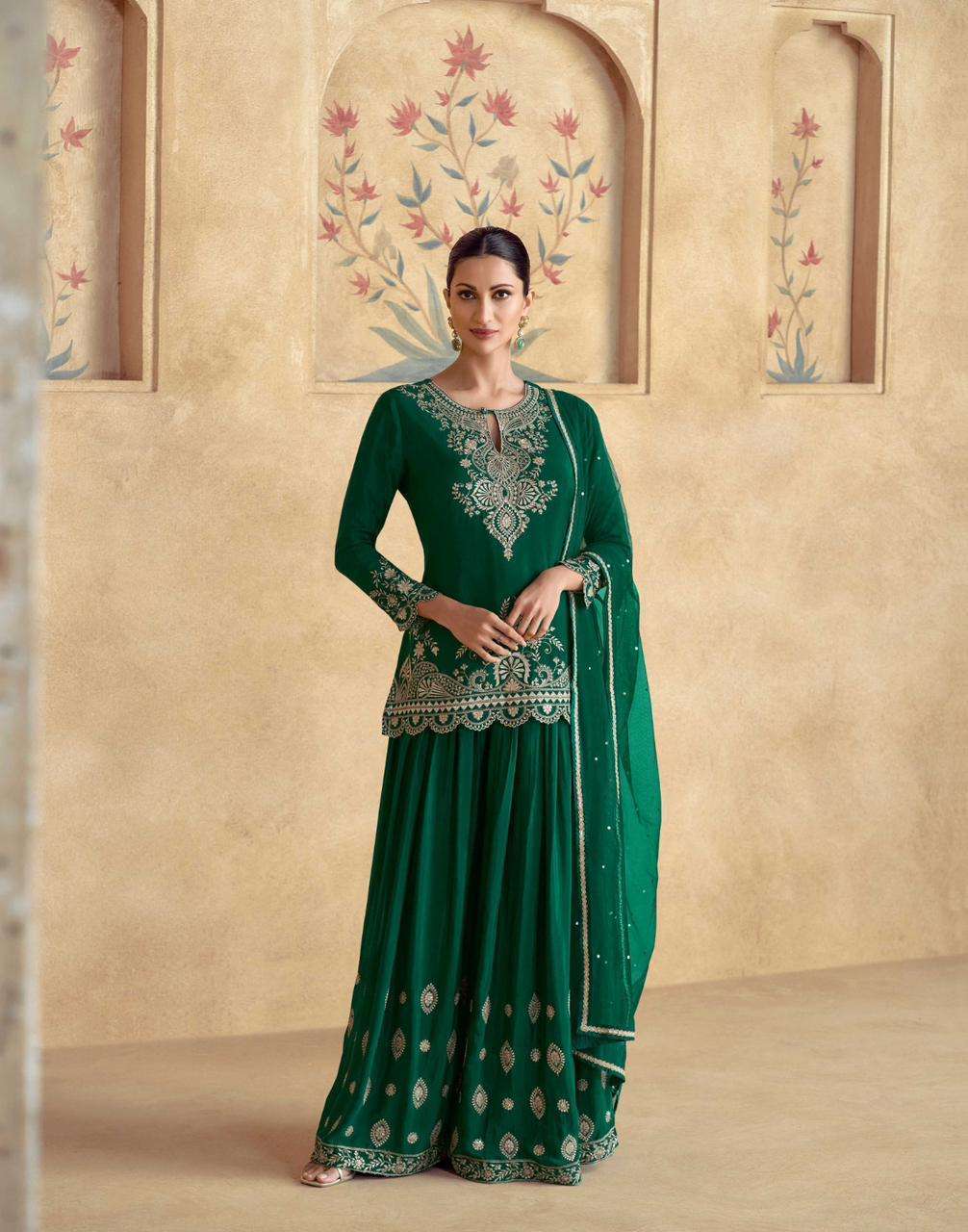 CHAKORI SERIES 10091 TO 10094 BY AASHIRWAD DESIGNER HEAVY WORK READYMADE CHINON SUITS ARE AVAILABLE AT WHOLESALE PRICE