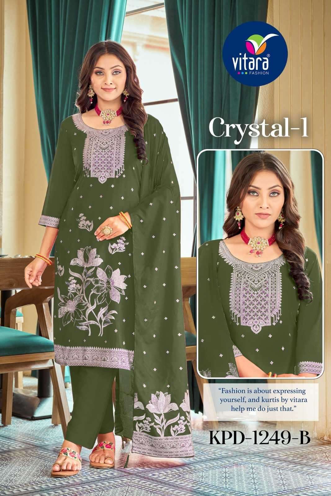 CRYSTAL VOL-1 SERIES 1249 BY VITARA DESIGNER WORK MUSLIN JACQUARD TOP WITH  BOTTOM AND DUPATTA ARE AVAIL;ABLLE ST WHOLESALE PRICE