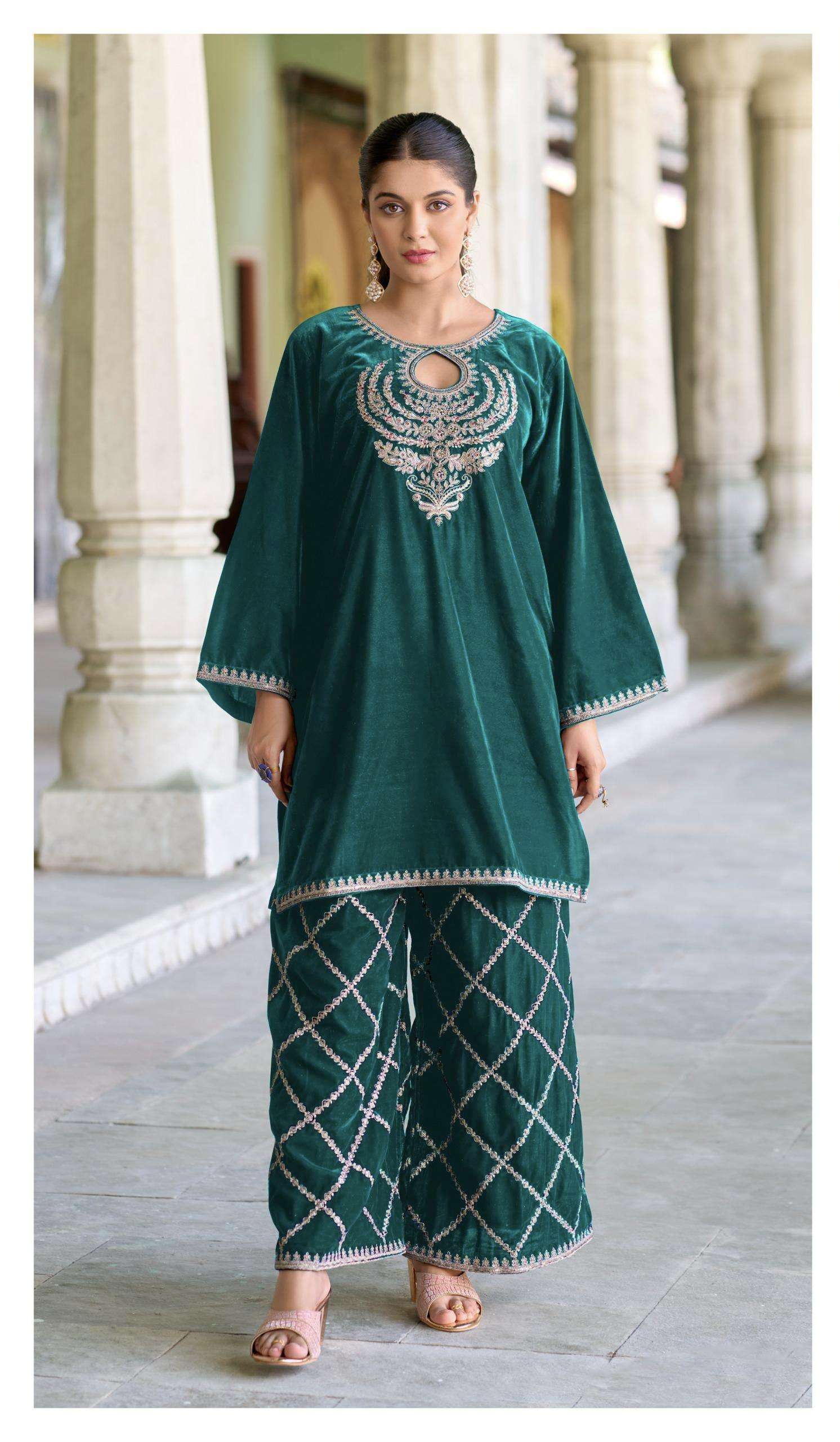 D 633 BY DEEPSY DESIGNER EMBROIDERY WORK VELVET TOP WITH BOTTOM ARE AVAILABLE AT WHOLESALE PRICE