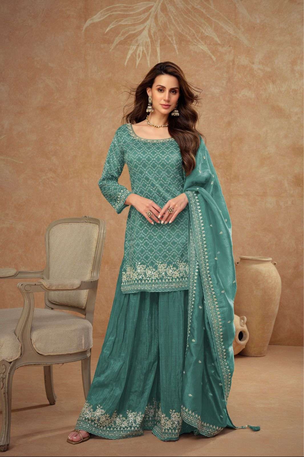 DAISY SERIES 7514 BY GULKAYRA DESIGNER FANCY WORK READYMADE SILK SUITS ARE AVAILABLE AT WHOLESALE PRICE