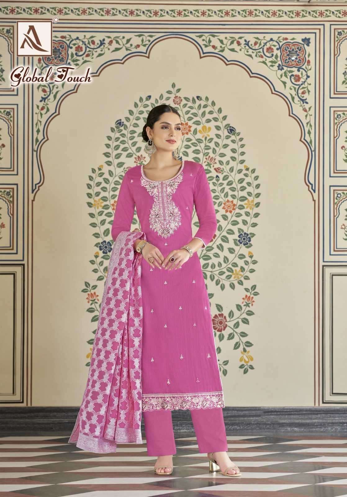 GLOBAL TOUCH SERIES 1604 BY ALOK SUITS DESIGNER PRINTED AND WORK READYMADE ZAM COTTON SUITS ARE AVAILABLE AT WHOLESALE PRICE