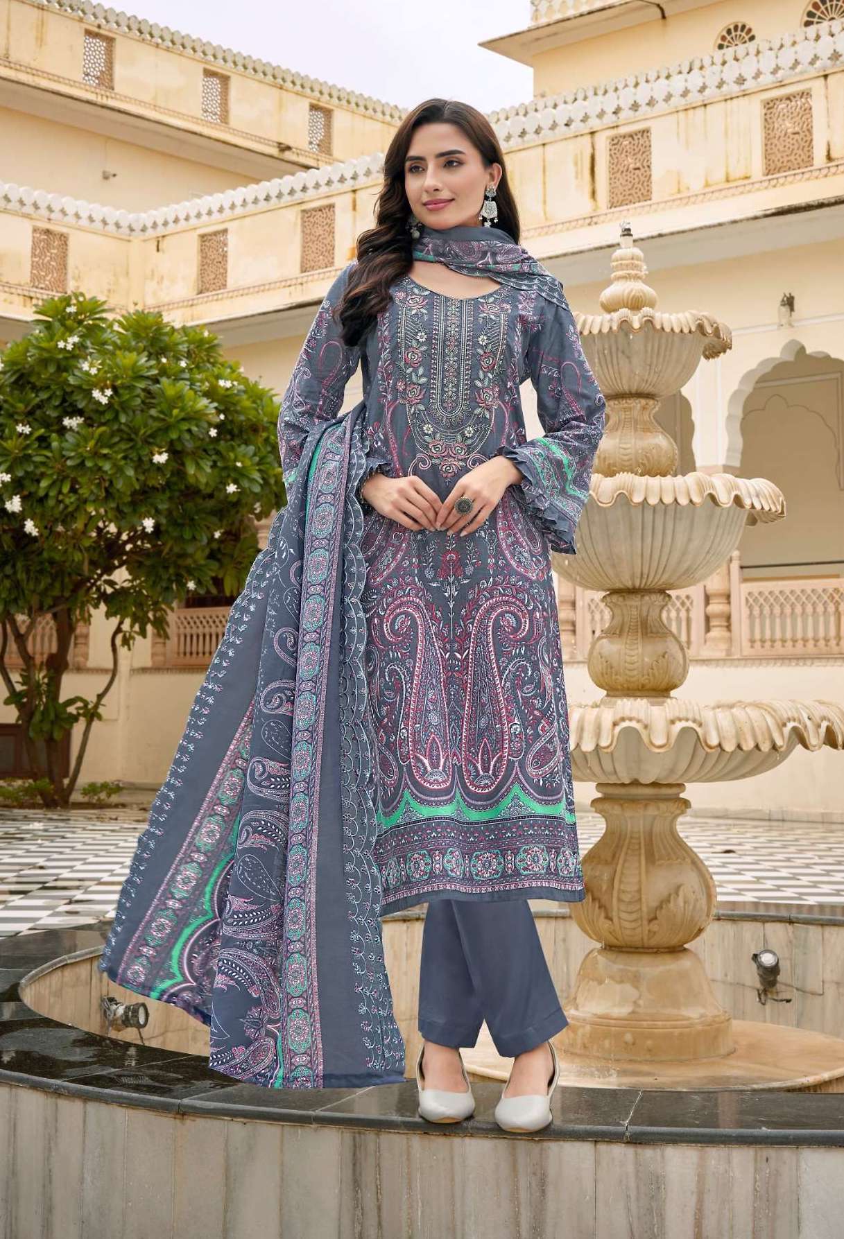 GUZARISH NX SERIES 1013 TO 1018 BY LEVISHA DESIGNER PRINTED AND WORK CAMBRIC LAWN COTTON SUITS ARE AVAILABLE AT WHOLESALE PRICE