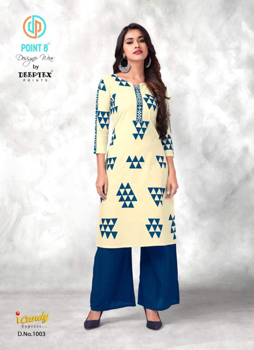 I CANDY SERIES 1001 TO 1010 KURTI BY POINT 8 DEEPTEX DESIGNER PRINTED FANCY KURTIS ARE AVAILABLE AT WHOLESALE PRICE