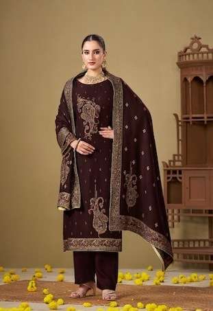 JASHAN E BAHAAR SERIES 987 BY BELLIZA DESIGNER EMBROIDERY WORK PASHMINA TWILL SUITS ARE AVAILABLE AT WHOLESALE PRICE