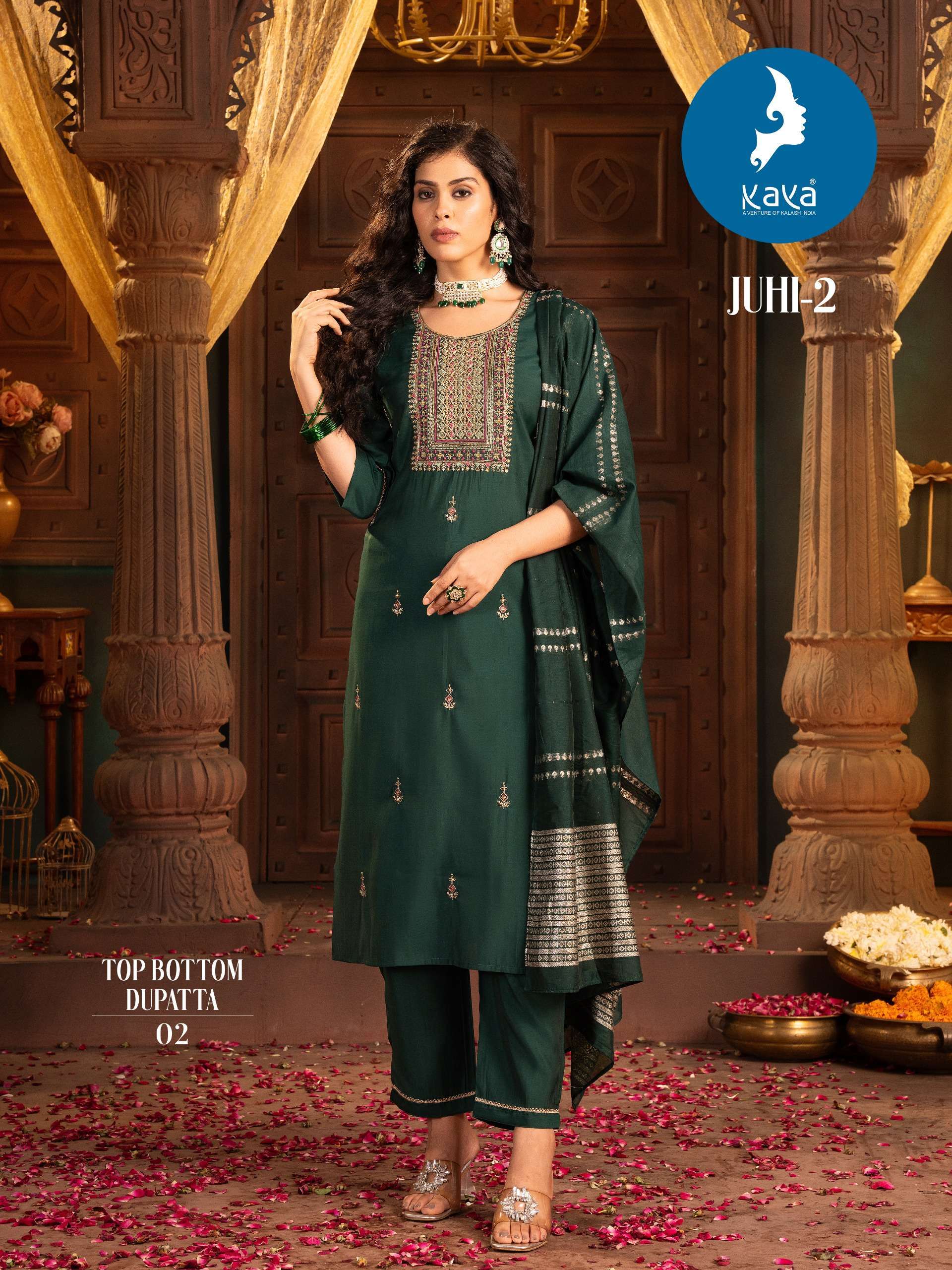 JUHI VOL-2 SERIES 01 TO 08 BY KAYA DESIGNER WORK ROMAN SILK TOP WITH BOTTOM AND DUPATTA ARE AVAILABLE AT WHOLESALE PRICE