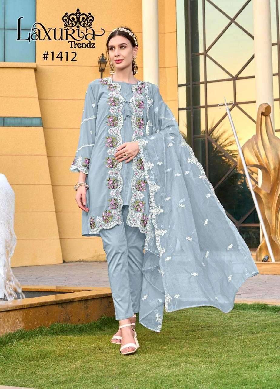 LAXURIA TRENDZ 1412 DESIGNER EMBROIDERY WORK GEORGETTE PAKISTANI STYLE TOP WITH PANT AND DUPATTA ARE AVAILABLE AT WHOLESALE PRICE