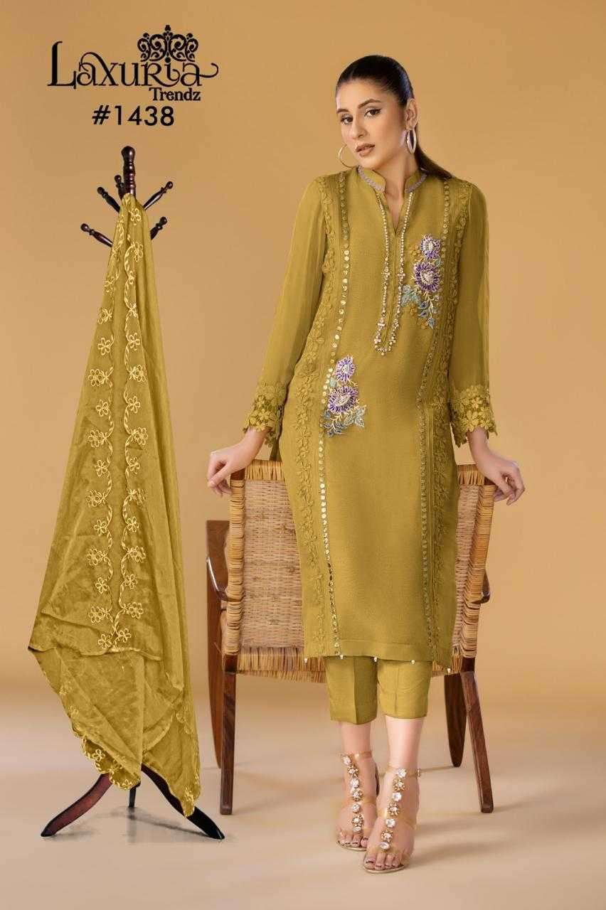 LAXURIA TRENDZ 1438 DESIGNER EMBROIDERY WORK GEORGETTE PAKISTANI STYLE TOP WITH PANT AND DUPATTA ARE AVAILABLE AT WHOLESALE PRICE