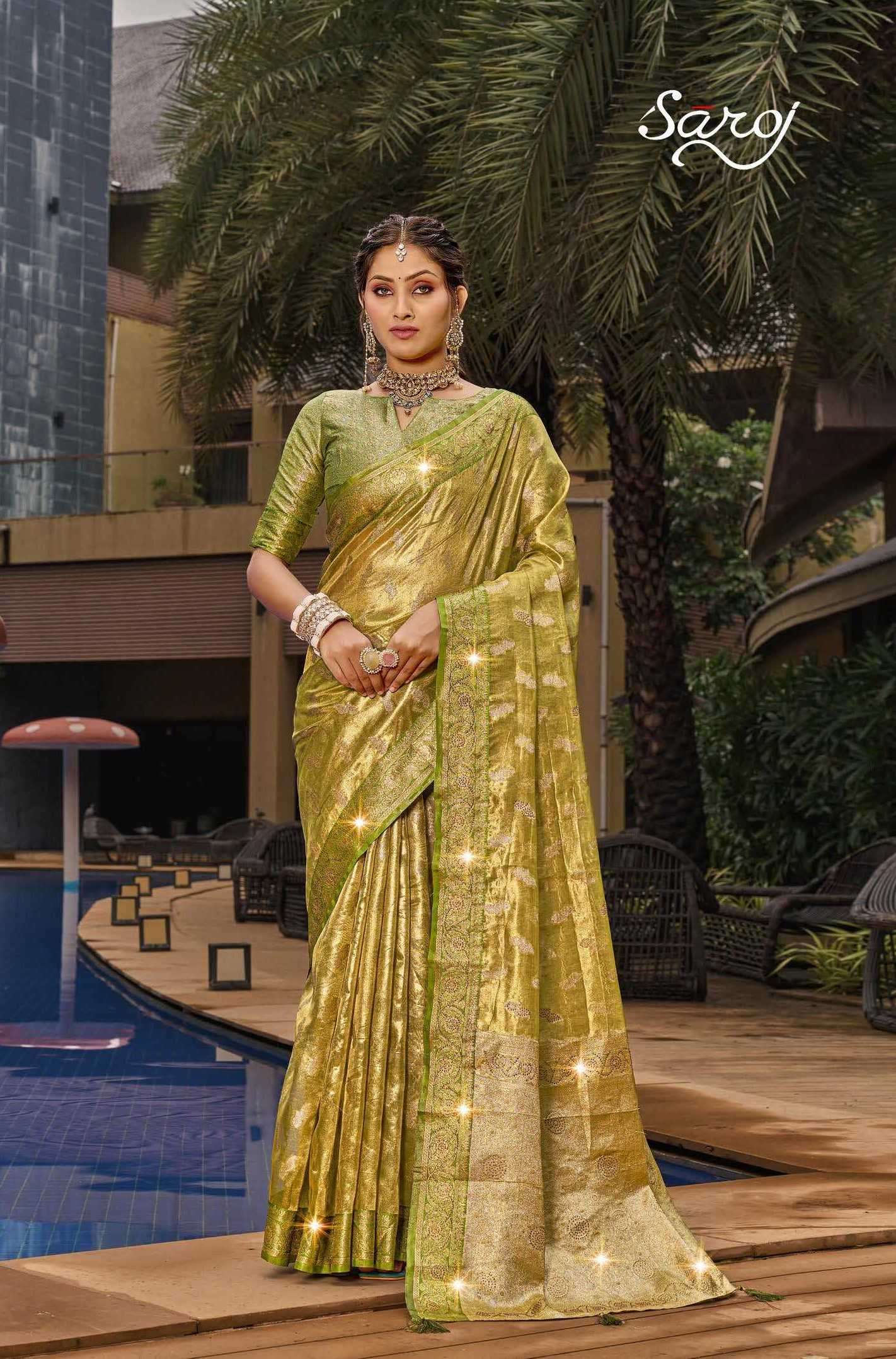 LILLY TISSUE SAROSKI VOL-2 SERIES 1001 TO 1006 SAREE BY SAROJ DESIGNER ORGANZA SILK SAREES ARE AVAILABLE AT WHOLESALE PRICE