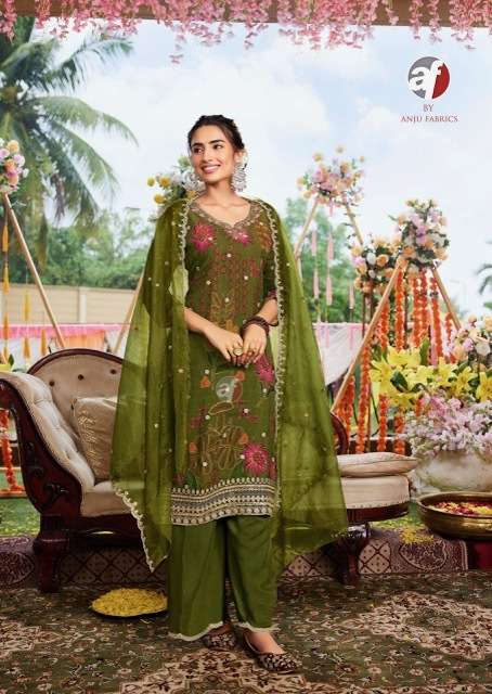 NAZAR VOL-7 SERIES 4051 TO 4056 BY ANJU FABRICS DESIGNER PRINTED AND WORK ORGANZA TOP WITH BOTTOM AND DUPATTA ARE AVAILABLE AT WHOLESALE PRICE