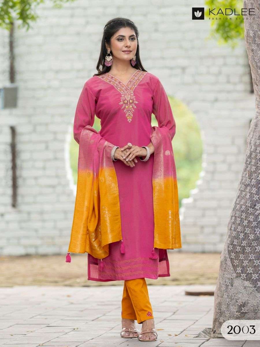 NIMAYA SERIES 2001 TO 2006 BY KADLEE DESIGNER WORK SHIMMER TOP WITH BOTTOM AND DUPATTA ARE AVAILABLE AT WHOLESALE PRICE