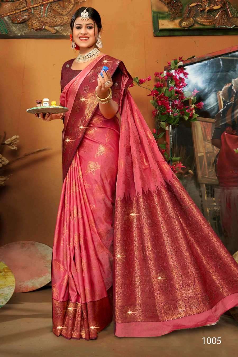 PRAVYA SILK SAROSKI VOL-2 SERIES 1001 TO 1006 SAREE BY SAROJ DESIGNER SILK SAREES ARE AVAILABLE AT WHOLESALE PRICE