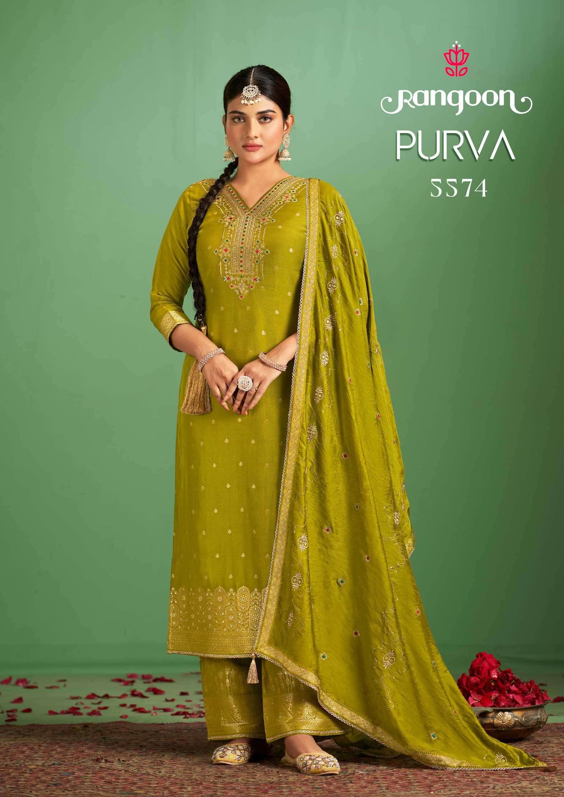 PURBA SERIES 5571 TO 5573 BY RANGOON DESIGNER MUSLIN JACQUARD TOP WITH BOTTOM AND DUPATTA ARE AVAILABLE AT WHOLESALE PRICE