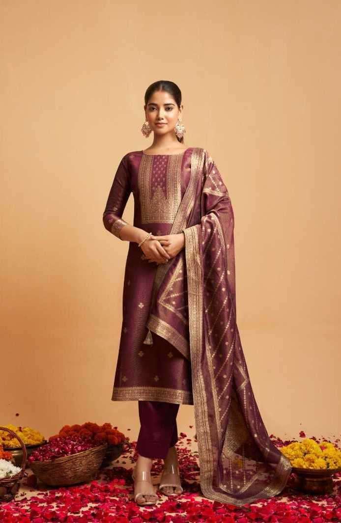 RAASLEELA SERIES 1601 TO 1604 BY RAAZI DESIGNER SHIMMER ORGANZA JACQUARD SUITS ARE AVAILABLE AT WHOLESALE PRICE