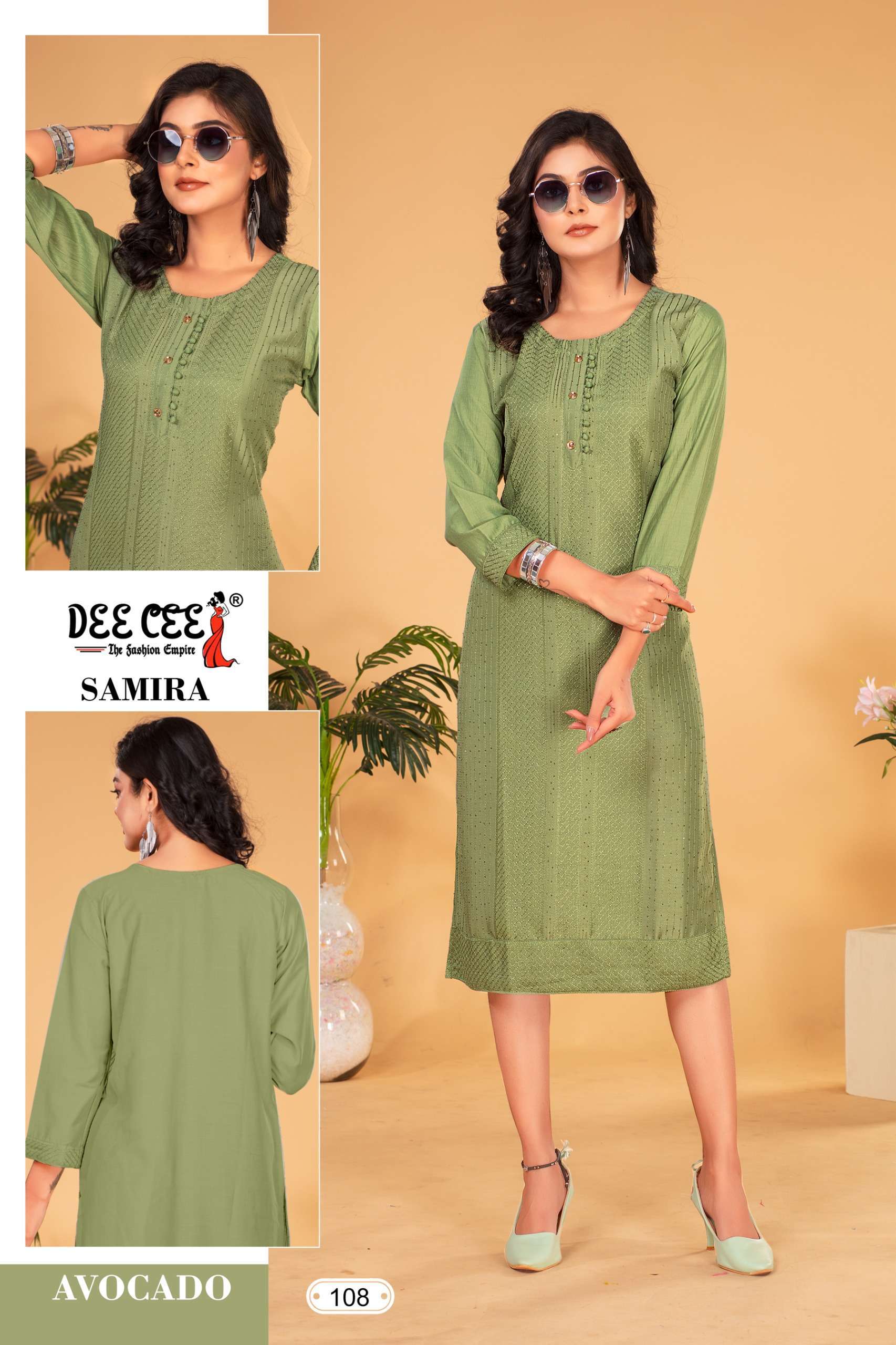 SAMIRA SERIES 101 TO 106 KURTI BY DEE CEE DESIGNER CHINON KURTIS ARE AVAILABLE AT WHOLESALE PRICE