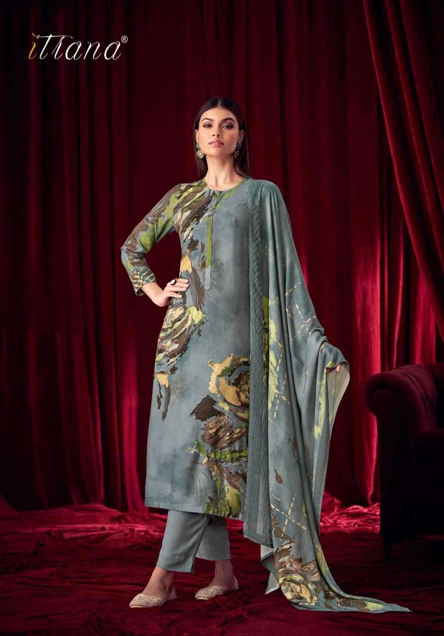 SANJH SERIES 1500 BY ITRANA DESIGNER DIGITAL PRINTED AND WORK STAPLE TWILL SUITS ARE AVAILABLE AT WHOLESALE PRICE