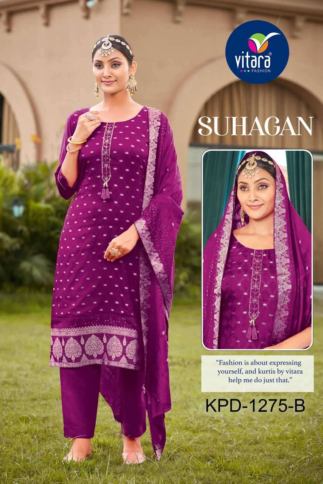 SUHAGAN SERIES 1275 BY VITARA DESIGNER WORK MUSLIN JACQUARD TOP WITH BOTTOM AND DUPATTA ARE AVAIL;ABLLE ST WHOLESALE PRICE