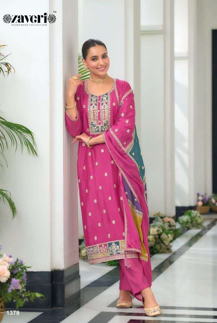 TWISHA VOL-3 SERIES 1379 TO 1382 BY ZAVERI DESIGNER EMBROIDERY WORK CHINON READYMADE SUITS ARE AVAILABLE AT WHOLESALE PRICE